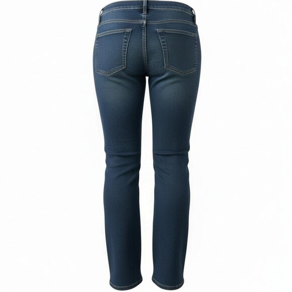 St John Indigo Blue Yellow Accent Stitch High Rise Logo Denim Jeans , Size 2 - Picture 3 of 9